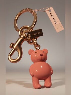 Coach Teddy Bear Pink Bag Charm Keychain NWT